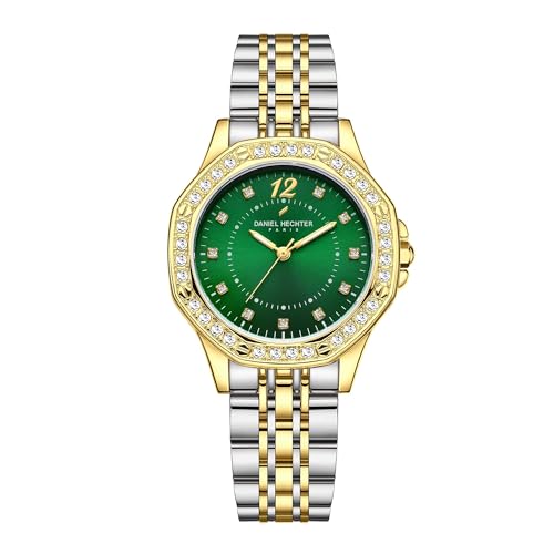 Image of Daniel Hechter Paris Vendome Collection Analog Watch for Women with Round Dial, Crystal Studded Bezel, Crystal Accents and Stainless Steel Strap - DHW2009