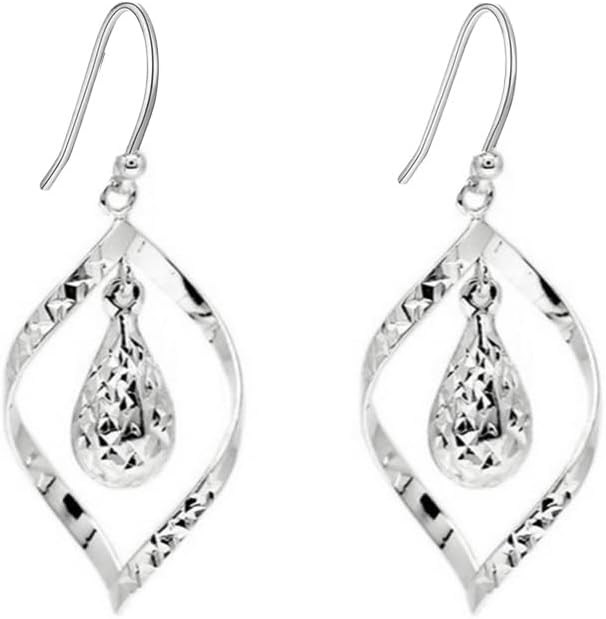 Savlano 925 Sterling Silver Diamond-Cut Teardrop Swirl Dangle Earrings - 18K Gold Plated Dangle Drop Earrings for Women comes with Gift Box - Made in Italy