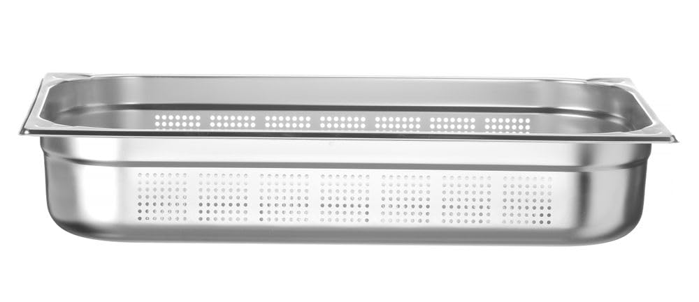 HENDI Recipiente Gastronorm GN 1/1 perforado, Kitchen Line, resistencia térmica -40 °C a 250 °C, apto para horno y baño maría, 14L, 530x325x(H) 100mm, acero inoxidable
