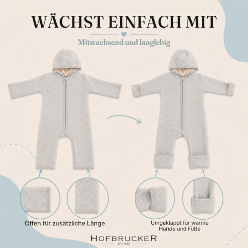 Hofbrucker® PREMIUM WOLL WALKOVERALLl | AUS 100% Merino Schurwolle mit Reißverschluss | Weicher Strapazierfähiger Walk-Anzug für Kleinkind & Baby | Für Herbst Winter & Frühling (Grau Melange, 86-92) – Bild 6