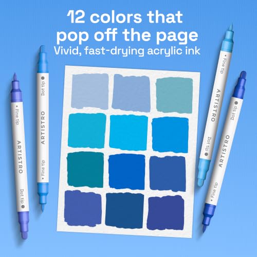 Image of ARTISTRO Blue Tones Dual-Tip Acrylic Paint Marker Pens - Set of 12