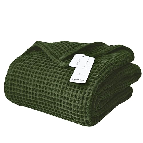 Viva Maison 100% Turkish Cotton Waffle Throw Blanket King Size Green - Premium Quality, Light and Airy Waffle Weave All-Season Quilt - Lux Decorative Bedspread (Dark Green, King Size 95