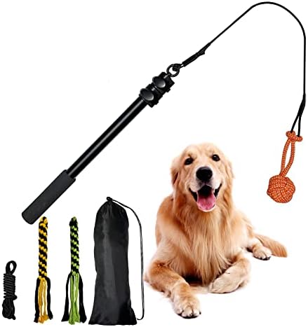 Flirt Pole for Dogs, Extendable Pet Teasing Stick, Teaser Wand with 2 Flirt Pole for Dogs, Extendable Pet Teasing Stick, Teaser Wand with 2