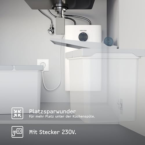 STIEBEL ELTRON Kleinspeicher SNU 5 Plus mit Wasserhahn matt-schwarz MAE-B (Armatur Küche), sehr kompakt, antitropf-/thermostop-Funktion, Untertischboiler 5 Liter Niederdruck mit Stecker, 2 kW, 208119