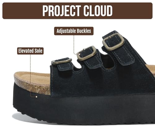 Image of Project Cloud 100% Genuine Leather Platform Sandals Women Footwear - Comfortable Womens Slides Memory Foam Insole - Non Slip Water-Resistant 3-Strap Wedge Sandals for Women 2026 (Dyan)