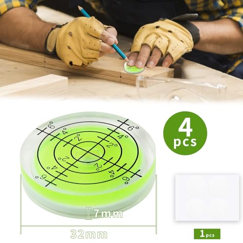 TXXATX 4 Stück Libelle Wasserwaage Ø 32 mm Dosenlibelle mit Luftblase Mini Wasserwaage Rund Schnurwasserwaage für Wohnmobil Wohnwagen Kamera Camper Gerade Ausrichten Videoprojektor Bilderrahmen