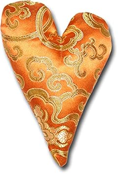 Handmade 4" Heart Shaped Sachet Pillow - Flax Seed Filled - Colorful Satin Brocade - Lavender Scented - Antique Apricot - SH4-AA