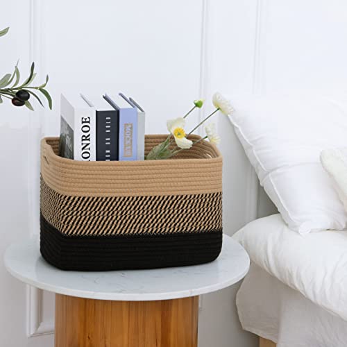 Goodpick Decorative Woven Rope Basket, Baby Nursery Storage Basket For Books, Toys, Towels, Magazines, Rectangular Shelf Storage Basket For Bedroom, Closet, Living Room, Toy Bin, 15 X 10 X 9 Inches #TOP3