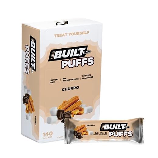 Built Bar 12 Pack High Protein Energy Bars | Gluten Free | Chocolate Covered | Low Carb | Low Calorie | Low Sugar | Delicious Protien | Healthy Snack (Churro Puff)