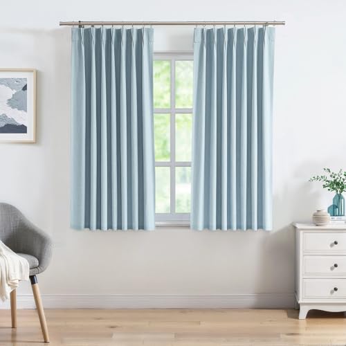 Central Park Dusty Blue Pinch Pleat Blackout Curtain with Hook, 40"Wx63"Lx2