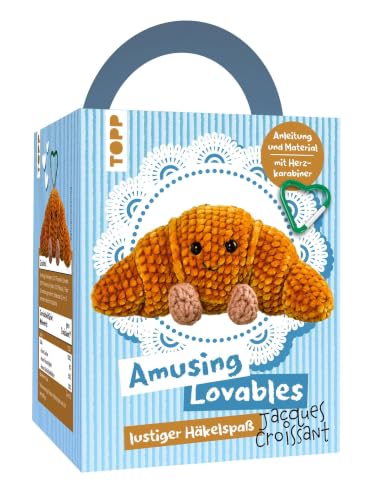 Amusing Lovables Häkelset Jacques Croissant: Anleitung Chenillegarn Häkelnadel Füllwatte Sicherheitsaugen Karabiner White