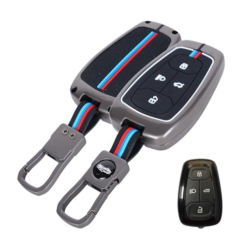 Image of AutoThrill Premium Metal Key Cover Compatible with Tata Harrier | Safari | Nexon | Altroz | Tigor | EV | Punch | Tiago EV Electric - 4 Button Smart Key Only (Black)