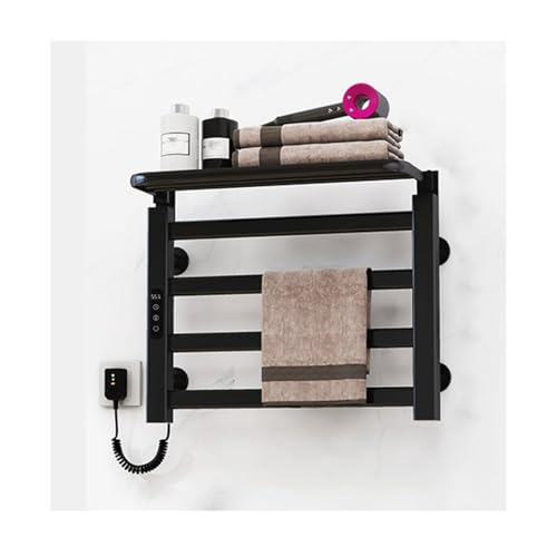 AYCDL Calentadores De Toallas para Baño con Temporizador Inteligente De Pantalla Táctil, Toalleros Calefactables De 4 Barras para Montaje En Pared, Calentador De Toallas con Es,Black-Left Line