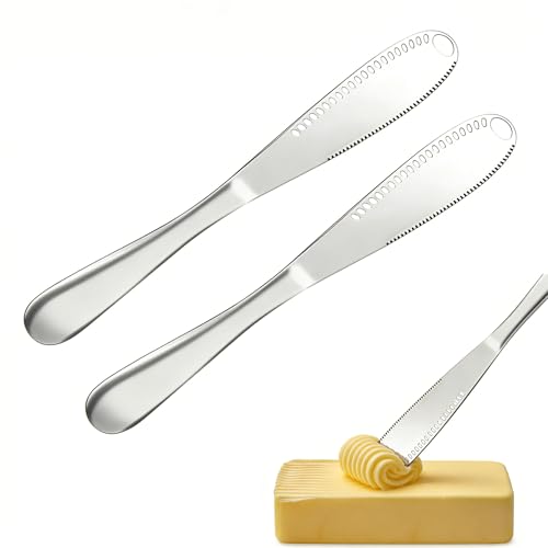 NYPRIC 2 Pcs Stainless Steel Butter Spreader Knife with Holes, 3-in-1 Multi-Purpose Tool for Cold Butter, Cheese & Peanut