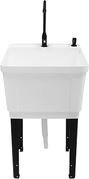 Laundry & Utility Sink with Faucet, Plastic Bathroom Sink Freestanding Laundry Tub Outdoor Sink Ideal for Workshop, Laundry Room, Bathroom, Garage, Kitchen 19"D x 19.7"W x 33"H White
