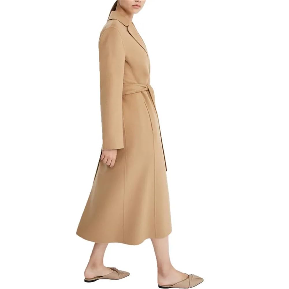 Vsadsau Abrigo de mezcla de lana de invierno para mujer, abrigo de lana extra largo, con cinturón suelto, chaqueta de cárdigan de color sólido