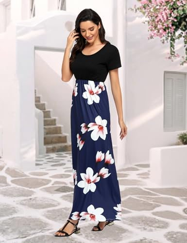 Image of Lacavocor Womens Short Sleeve Maxi Dresses Empire Waist Long Dress