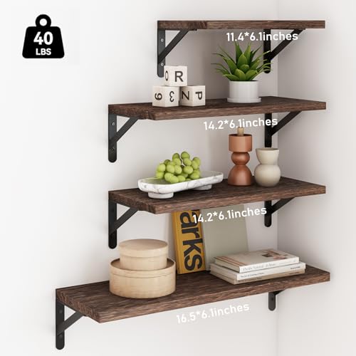 image for YGEOMER Floating Shelves for Wall, Different Sizes Dark Carbonized Bro