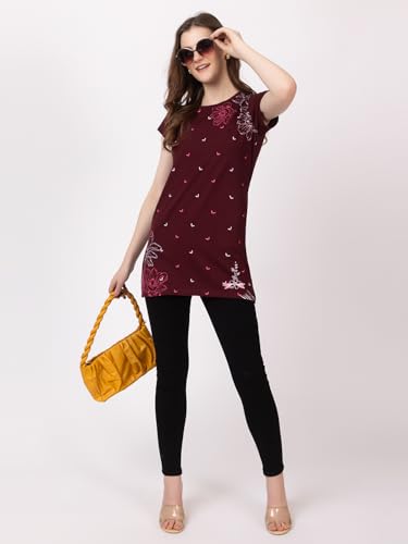 Image of Women Printed Cotton Tshirt with Side Slits & Pocket