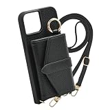 Elegante公式 belted bicolor shoulder iPhone 16 用 ケース スマホケース ショルダー ストラップ ベルト アイフォン用 背面 カード収納 ミラー ポーチ バイカラー おしゃれ iphone用ケース スマホ 携帯ケース ブラック