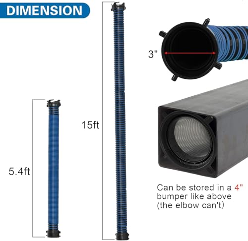 Image of 15FT RV Sewer Hose with Bayonet Fittings and 4-in-1 Adapter Elbow | EXTREME Heavy Duty 24 Mil, TPE Material, Abrasion Resistance and Crush Protection, Blue