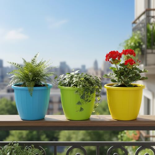 Image of Go Hooked Sunshine Flower Pot /Planters for Home Decor, Plastic Pots for Gardening /Home, Flower Pots Indoor-Outdoor & Planter for Plants (Multicolor) (Pack of 3)
