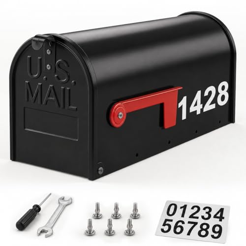 Mailbox for Outside,Black Metal Mail Box,Post Mount Outdoor Mailboxes