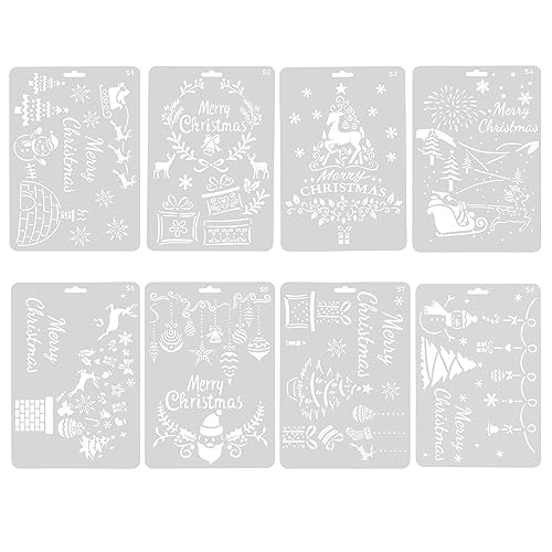 ONEBO 8 Stück Weihnachts Zeichenschablonen,Wiederverwendbar Zeichnungs Schablonen,für Journal Vorlage,Wände Kunst,Weihnachten Geschenk Karte DIY Projekte