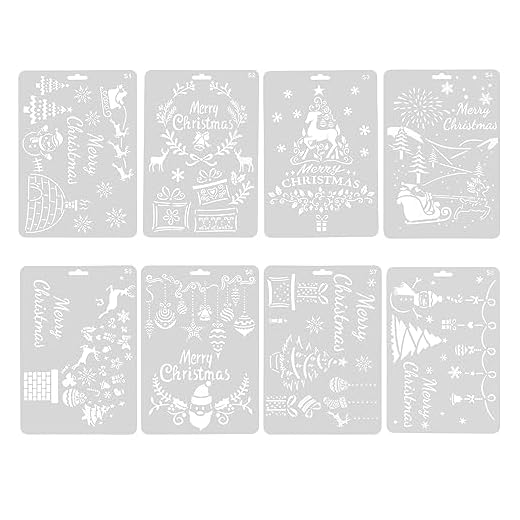 ONEBO 8 Pièces Noël Peinture Pochoirs,Pochoirs de Noël Réutilisables,pour Fabrication de Cartes Artisanales,Décoration de Noël,Cadeau Noel