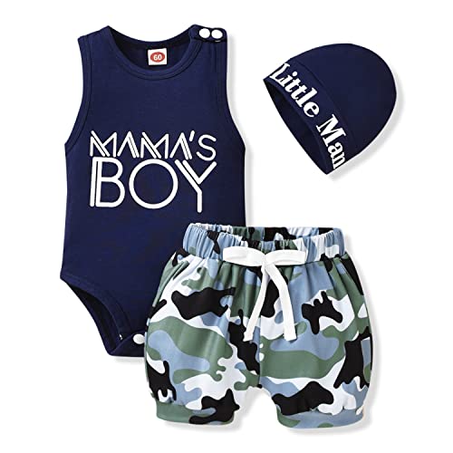 Image of Aalizzwell Baby Boys Summer Clothes Sleeveless Bodysuit Shorts Outfit