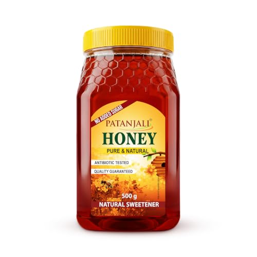 Image of Patanjali Pure Natural Honey 500g - No Added Sugar Raw Natural Bee Madhu Honey | No Artificial Colour | Ideal for Eating Cooking & Daily Wellness Use