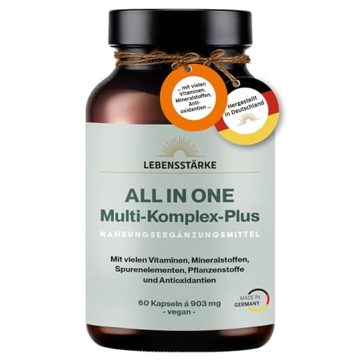 Multivitamin-Komplex-Plus ALL-IN-ONE, die einzigartige Qualitätsmischung der deutschen Marke LEBENSSTÄRKE. Hochwertiges Multivitamin-Komplex mit vielen Vitaminen, Mineral- und Pflanzenstoffen