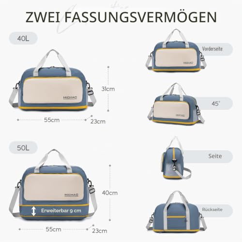 BAGROUPS Handgepäck Tasche 55x40x23 Lufthansa Faltbare Wasserdicht Reisetasche 55 x 40 x 23 cm Groß Erweiterbar Handgepäck für Flugzeug Diebstahlsichere Sporttasche für Weekender Fitness Damen Herren
