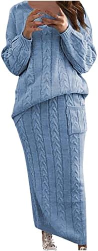 Skirts Sets for Womens Fall Winter Sweater Graphic Midi Casual Two Piece Hooded Basic Skirt Sets Ladies Clothes 2H