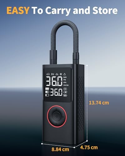 Powools Tire Inflator Portable Air Compressor, 150 PSI Cordless Mini Bike Tire Pump, Air Pump for Auto, Motorcycle, Bicycle, Balls with Pressure Gauge&LED Light, Black, Mini Capacity