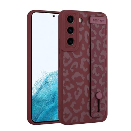 Image of Compatible with Samsung Galaxy S22 Plus Case with Strap Wrist | Cheetah Print Shockproof Soft TPU Protective Cover for Women Girls, Slim Anti Scratch Case 6.6 Inch, Wine Red