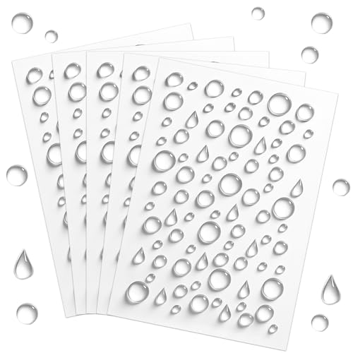 Lnngub 810 sztuk/5 arkuszy przezroczystych naklejek w kształcie kropli wody, samoprzylepne, symulowane krople rosy, holograficzne krople rosy, naklejki do majsterkowania, scrapbookingu, tworzenia kart