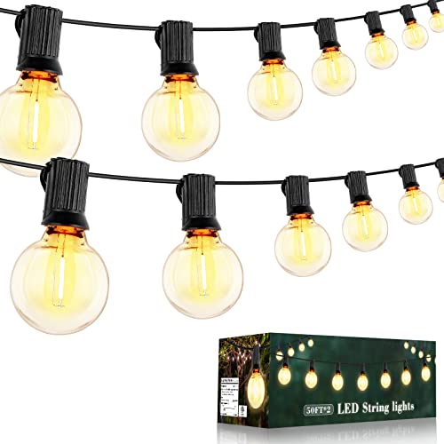 Outdoor String Lights 100Ft(50*2Pack) With 52 Bulbs Led Outdoor String Lights For Waterproof, G40 Outdoor Strings Light Connectable Commercial Patio Hanging Lights For House Backyard Balcony Party #TOP30