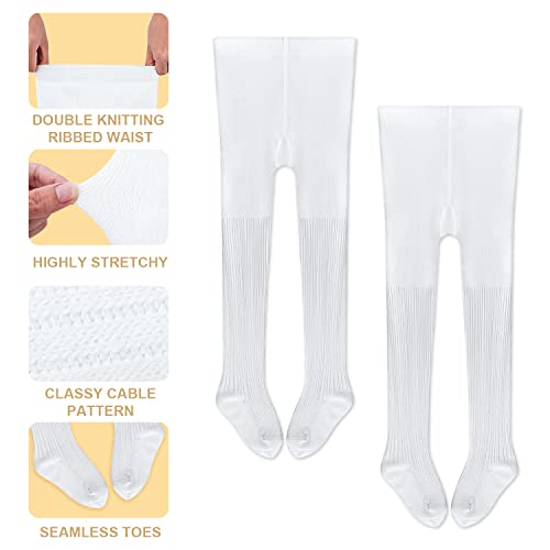 Little Girl Stockings Tights, Girls Tights Cable Knit Leggings Stockings Cotton Footed Seamless Toddler Pantyhose for Girls Baby Dresses Fall&Autumn Winter (2pack, 0-10 Years)4