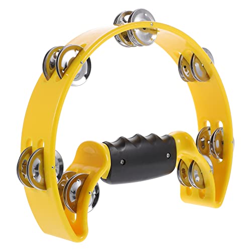 2Pcs Yellow Tambourine For Handle Party Stainless Handbell Percussion Steel Metal Bar Educational Funny Storage Rave Instrument Ring Double Classroom Music Bell Event #TOP1