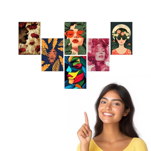 Image of SiddArtify Red - Gold Floral Women Portraits Art Print Set - Set of 2-4x6 Inch - Board (Pack of 6) - Sticker (Pack of 6) Wall Room Decoration art Poster Prints