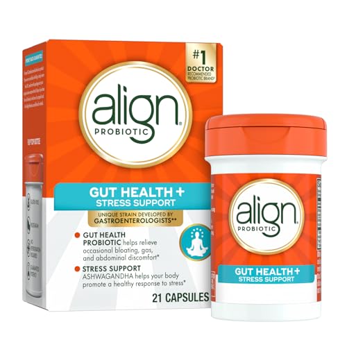Align Probiotic, Gut Health + Stress Support, with Probiotics for Digestive Health and Ashwagandha to Help Calm Mind and Body*, #1 Doctor Recommended Brand‡, 21 Capsules by Align - Used condition - US$25.64