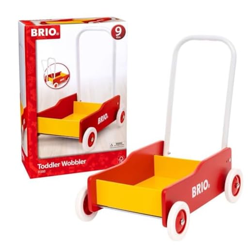 BRIO 31350 Lära-Gå Vagn Gul/Röd| Toddler Wobbler Lära-Gå-Vagnen som håller jämna steg med barnets utveckling. Från 9 mån