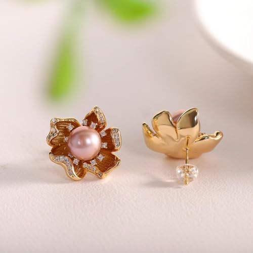 Pendientes geométricos de flores con perlas pendientes mujer moda 4