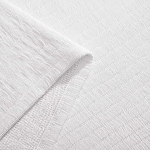 Image of Tommy Hilfiger - Queen Cotton Blanket, Woven Channel Stitched Bedding, Medium Weight Soft Blanket, Anti-Pilling & Fade Resistant, Ideal for Layering, Oeko-TEX Certified (White)