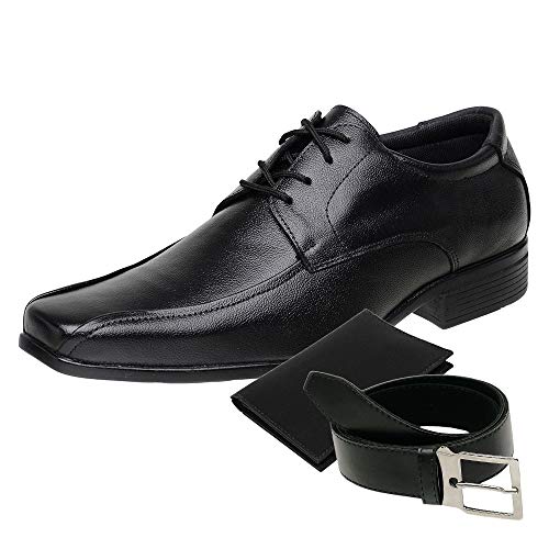 KIT Sapato Social Masculino Cinto e Porta Cartão Couro Preto 3010 Cor:Preto;Tamanho:42