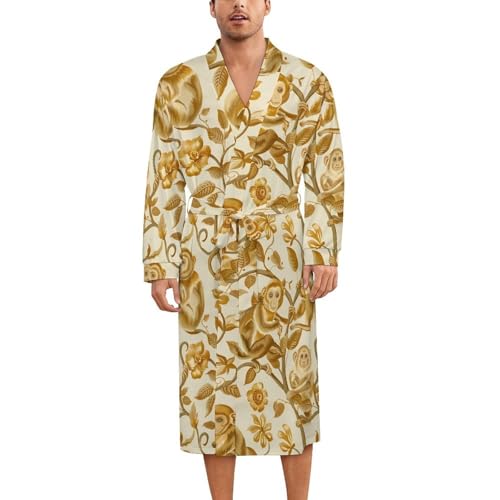 Beauty Golden Monkey Soft Robe Long Sleeve Bathrobes V Neck Sleepwear Spa Robes with Belt Men Woman