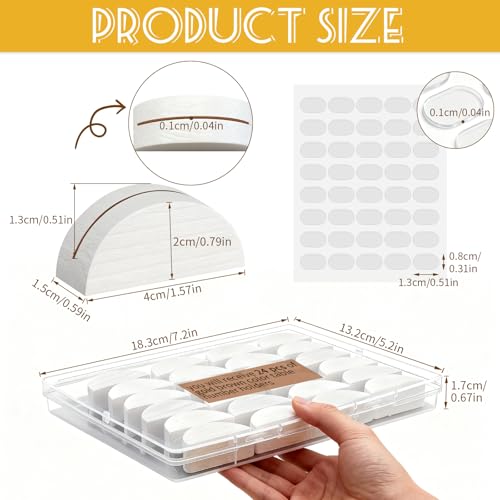 Image of 24Pcs White Wood Table Number Stands, Wood Place Card Holders | Include Traceless Adhesive Stickers, Semicircular Design Place Card Holders for Wedding, Ceremony, Birthday, Party, Events