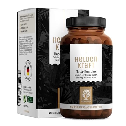 Maca Kapseln hochdosiert - Maca 20:1 Extrakt mit Tribulus terrestris, Cordyceps, Bockshornklee, Zink, Ginseng, Safran, Selen - 90 Kapseln Heldenkraft für Männer