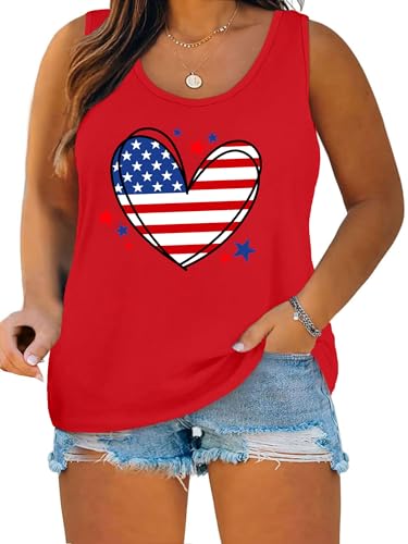 Image of Ithalt Plus Size 4th of July Tops for Women American Flag Tank Tops USA Patriotic Shirts Red White and Blue Sleeveless